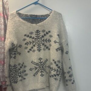 APRICOT Women's Cream and Black Snowflake Sweater